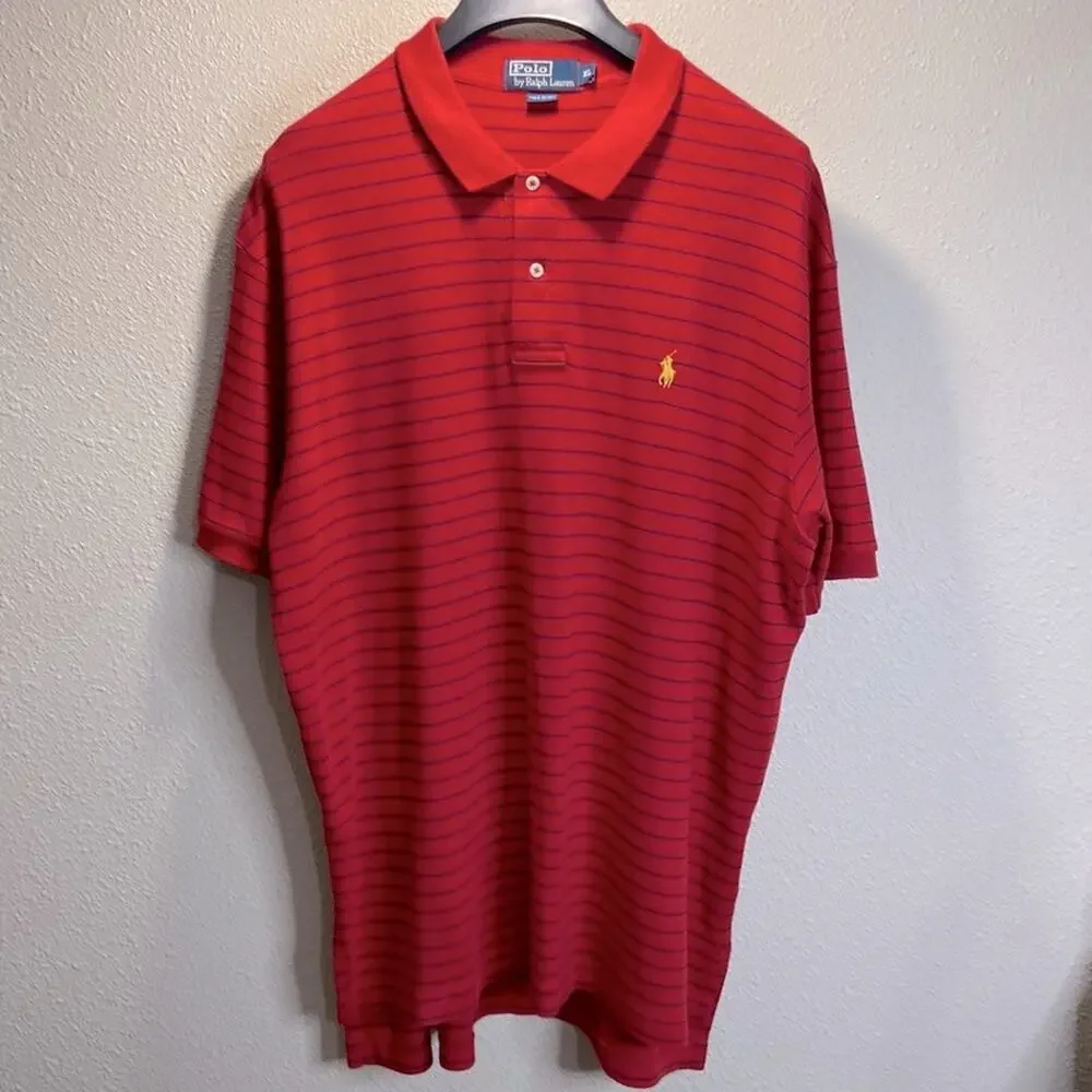 Polo by Ralph Lauren Men Red and Blue Striped Polo Shirt Size XL